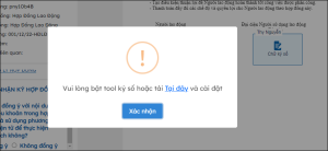 Popup thông báo tải tool hỗ trợ ký hợp đồng điện tử