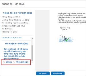 Chọn option xác nhận ký hợp đồng điện tử