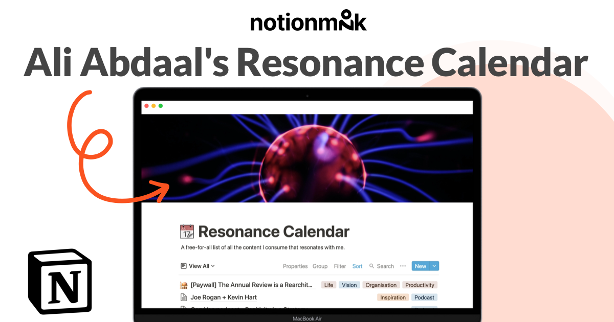 Resonance Calendar Notion Template by Ali Abdaal