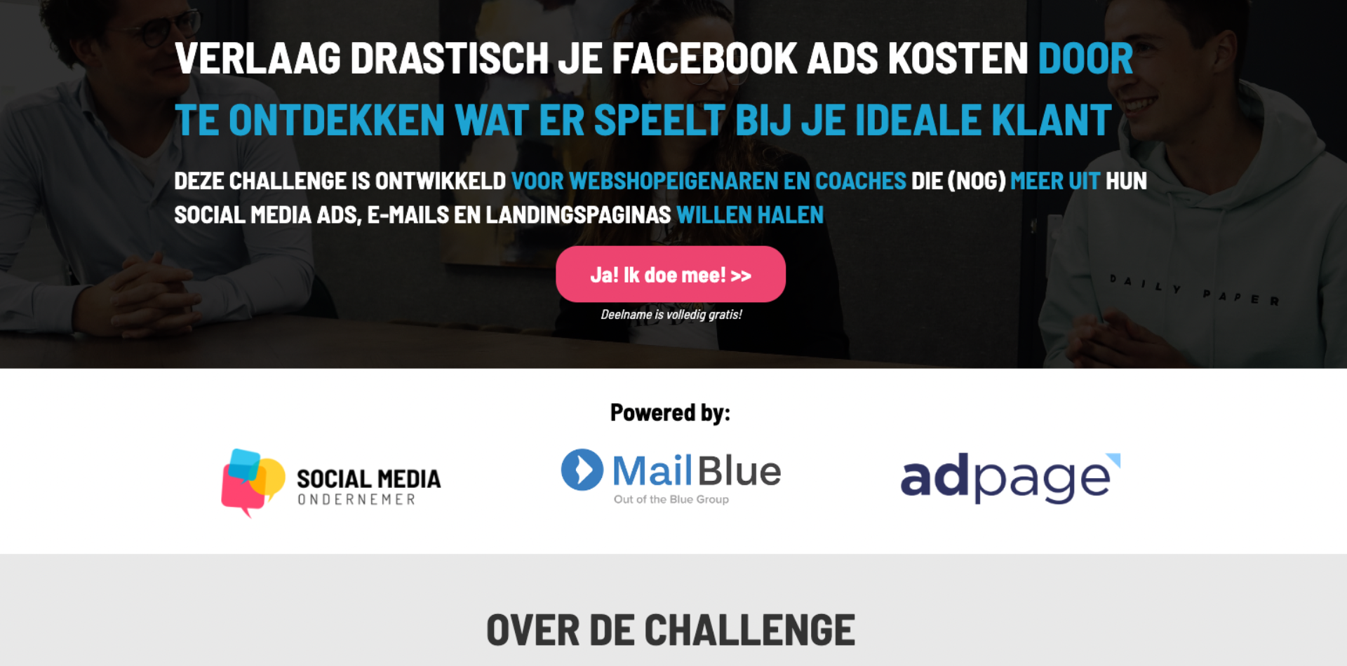 Landingspagina challenge Social Media Ondernemer