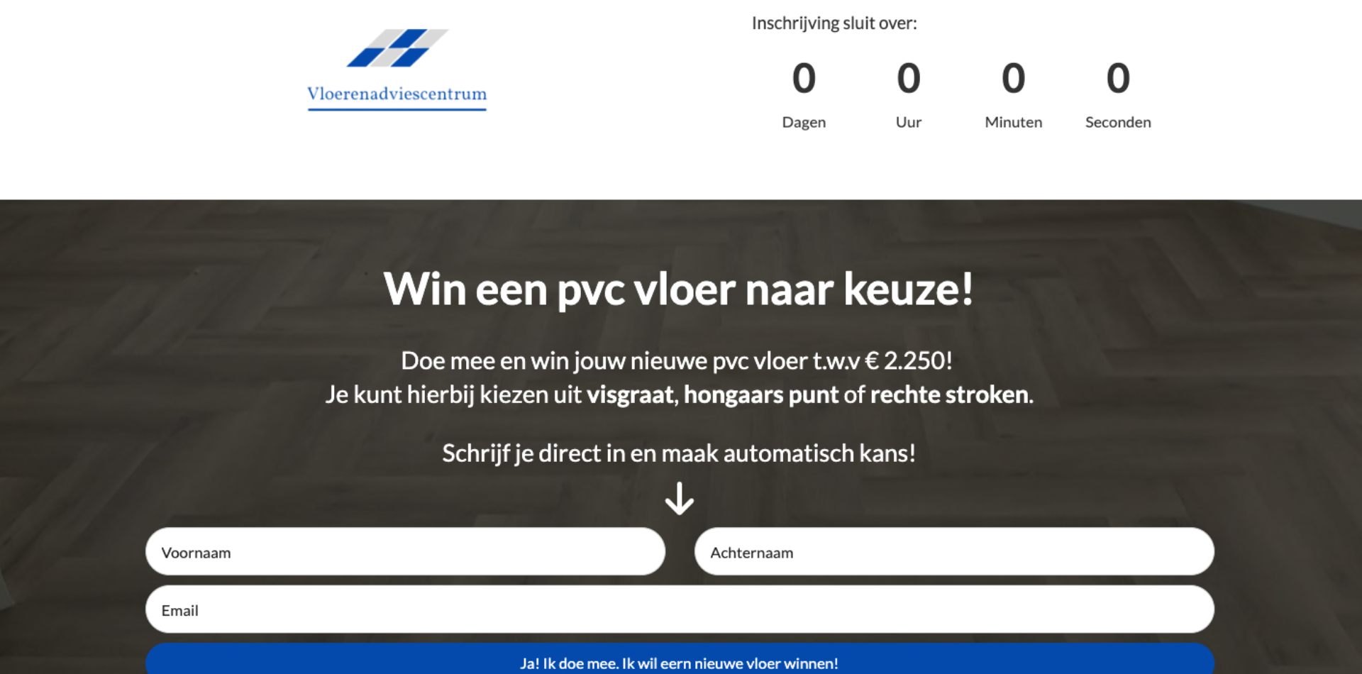 Landingspagina winactie Vloerenadviescentrum