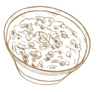 Digital drawing of traditional Ukrainian potato salad in a bowl.