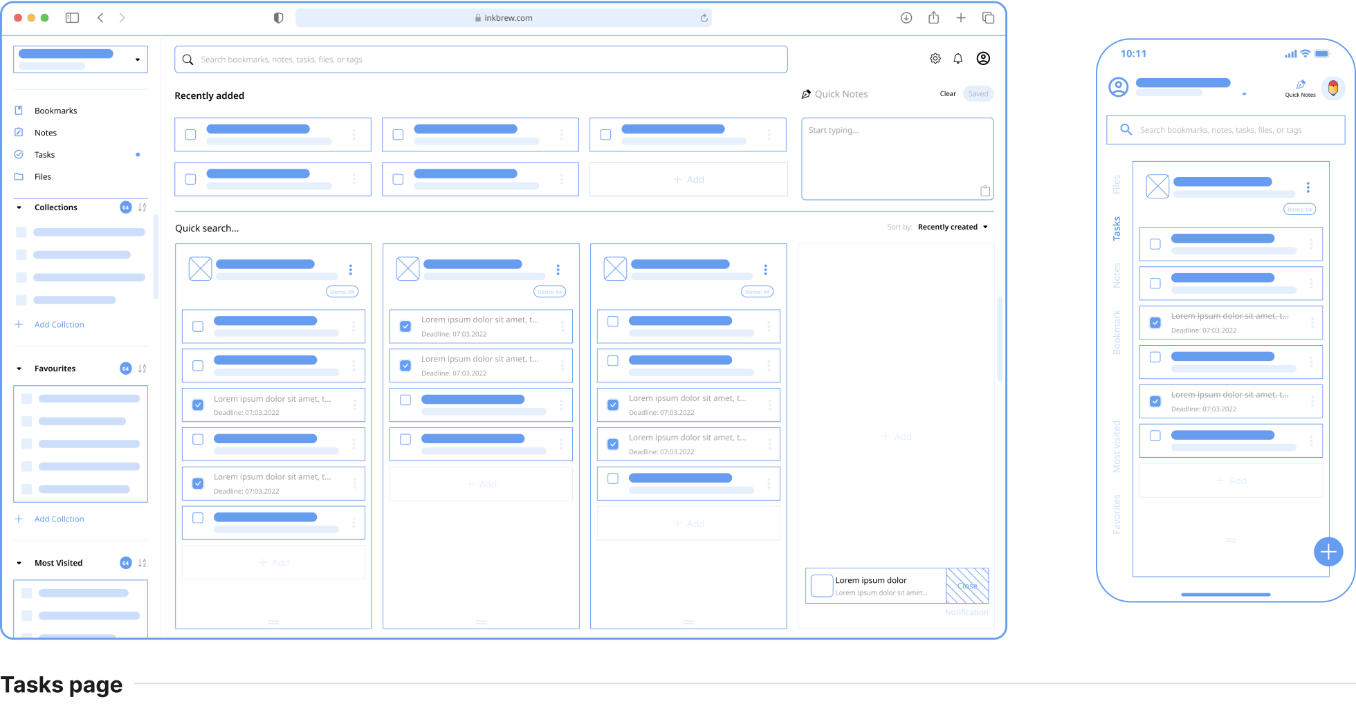 Tasks Wireframe