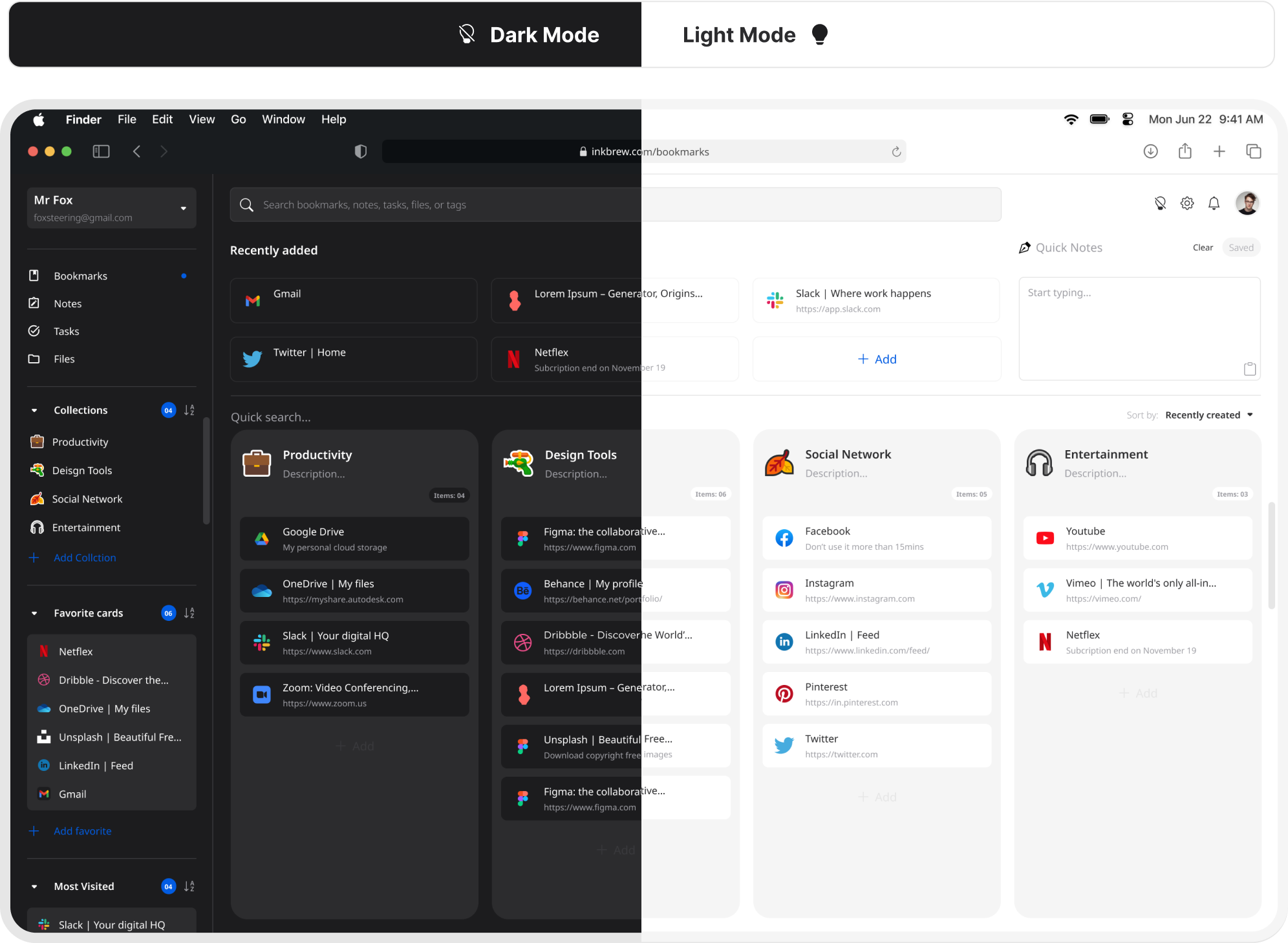 Dark mode and light mode mockup