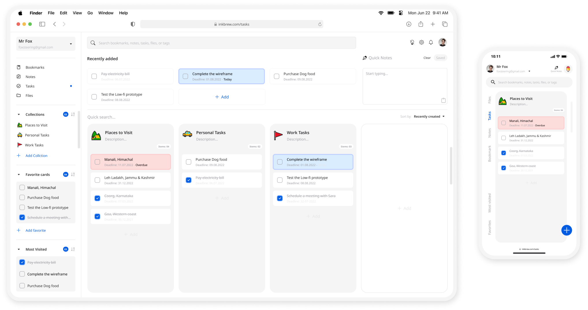 Tasks screen mockup render