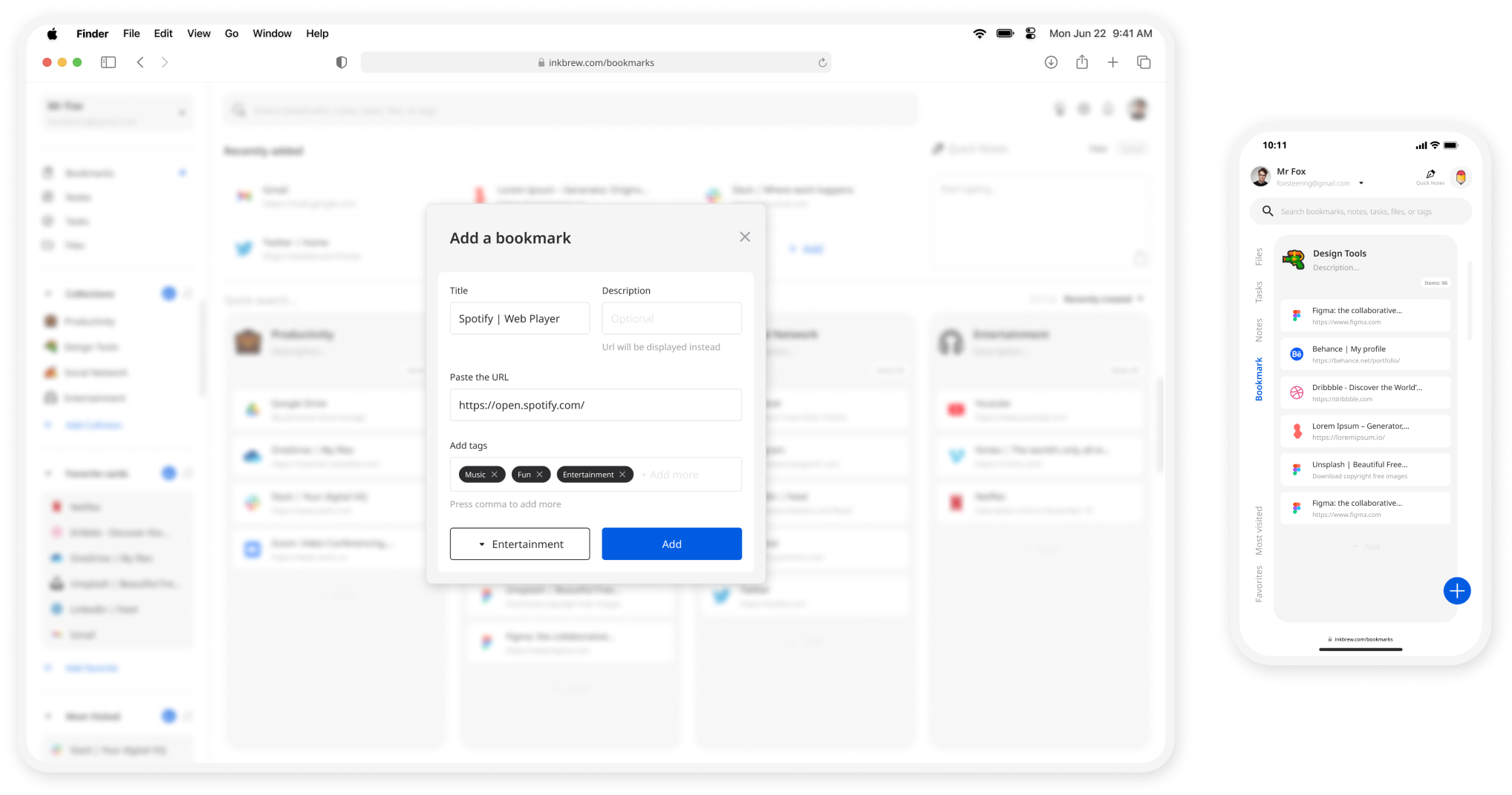 Add bookmark screen mockup render