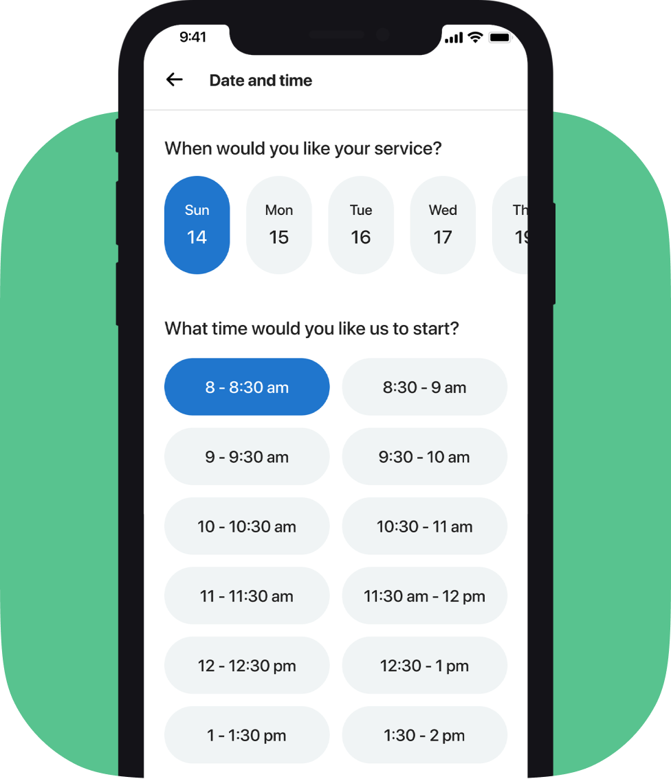 app screenshot for scheduling a service