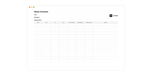 Weekly Staff Timesheets Template(Excel) Free - Timble