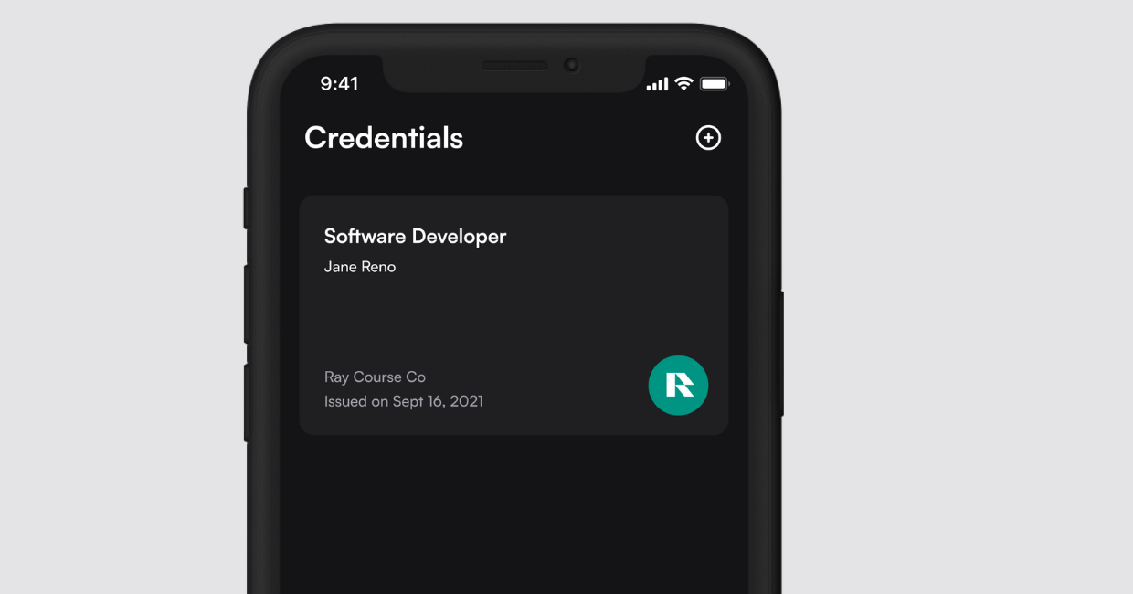 Verifiable Credentials in a digital phone wallet app.