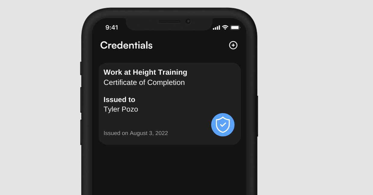 Tyler's Work at Height Training credential