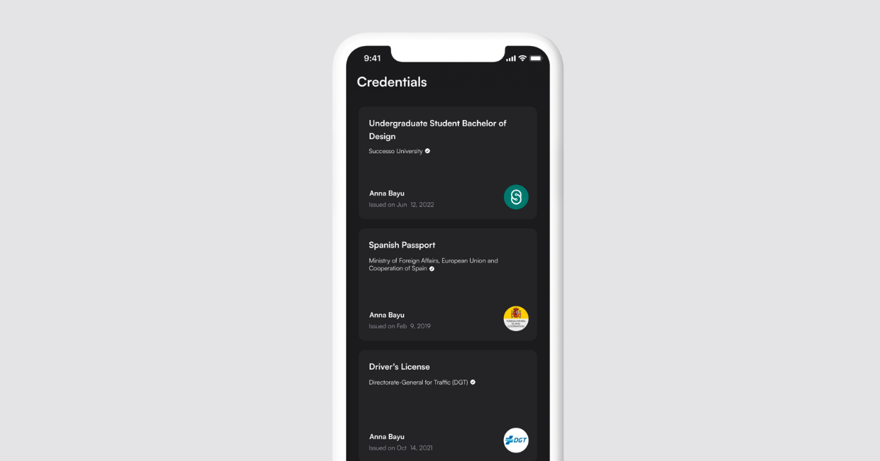 Web3 identity wallet credentials