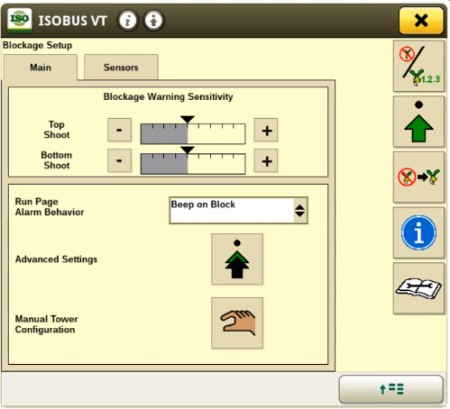 Blockage Setup screen on Gen 4 display