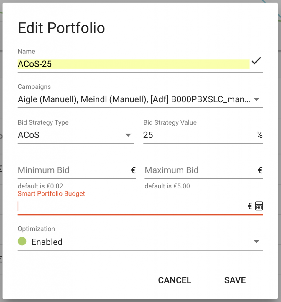 Smart Portfolio Budgets für Amazon PPC hier einstellen