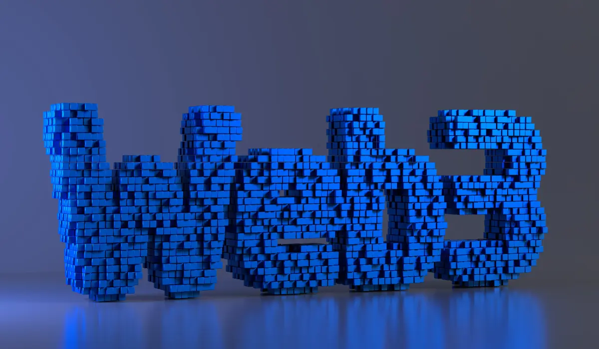 3D rendering of the word Web3 in blue letters