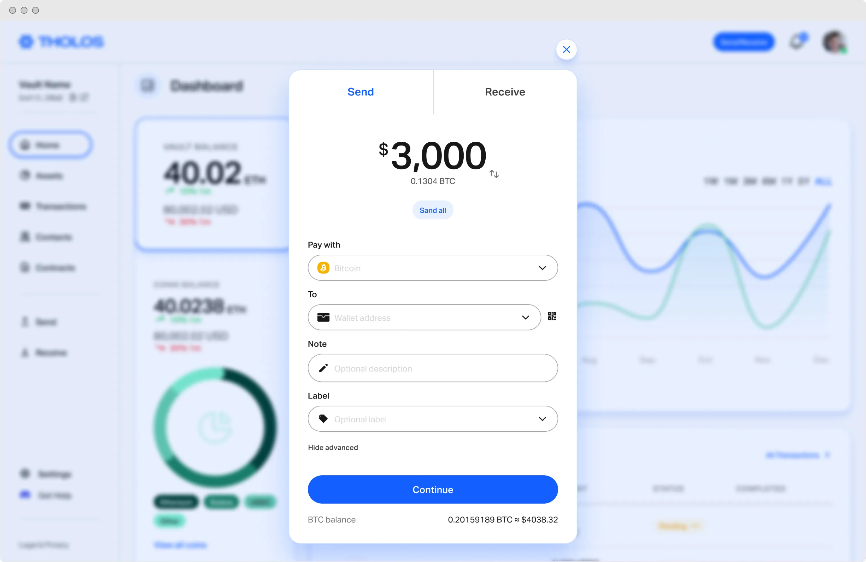 Tholos pay modal screenshot