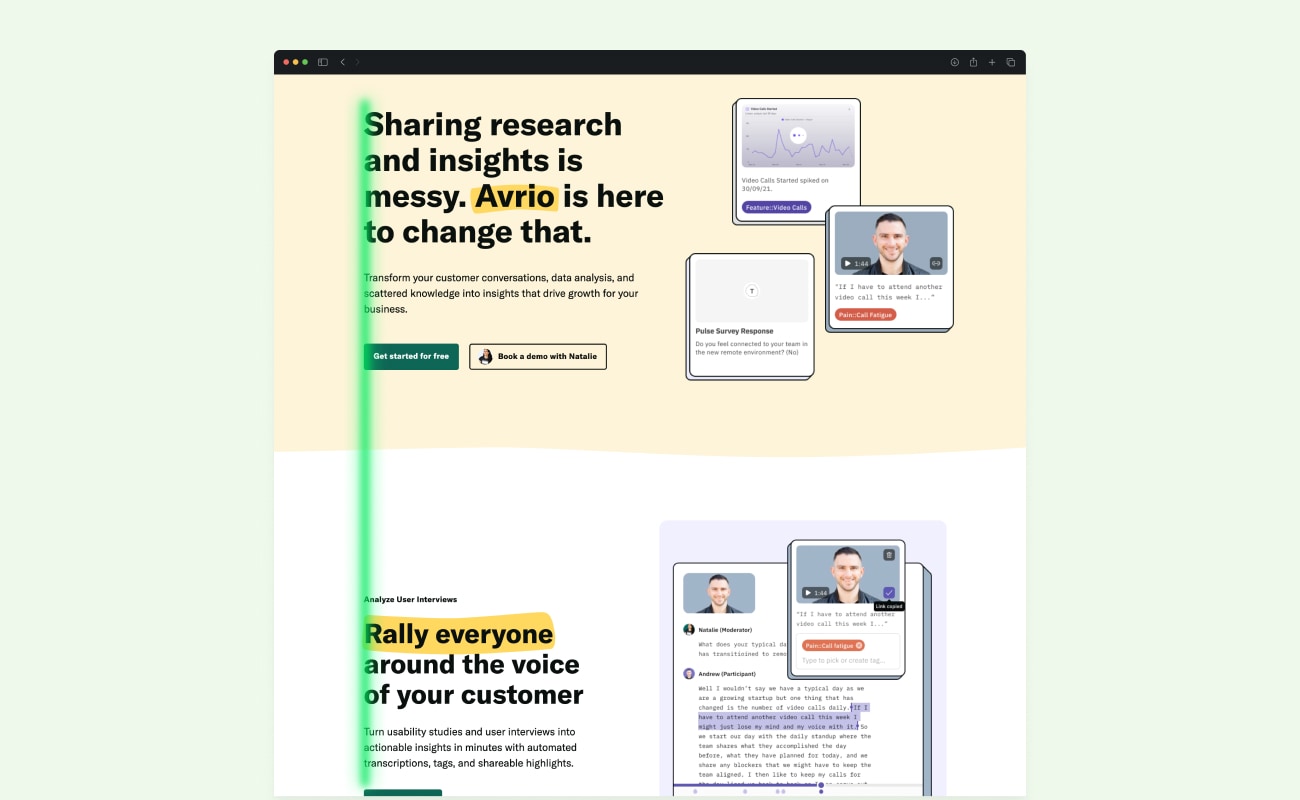 Avrio.com current website has left aligned text