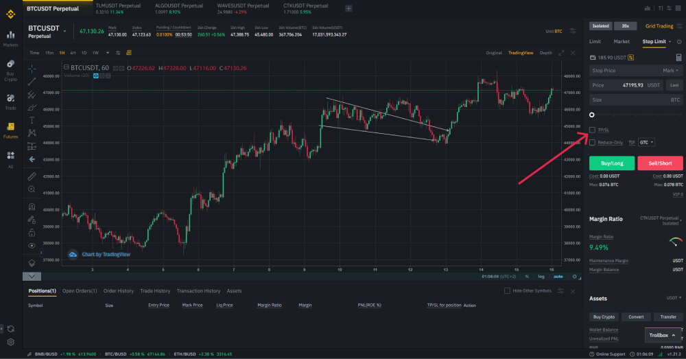 Enabling TP/SL for this trade in the sidebar