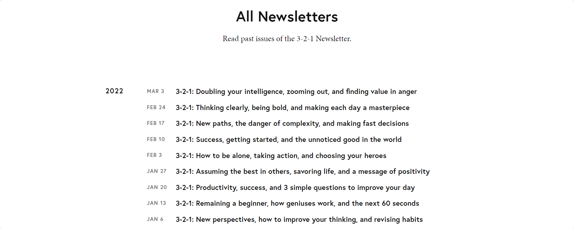 from the landing page for James Clear’s 3–2–1 newsletter by the author.