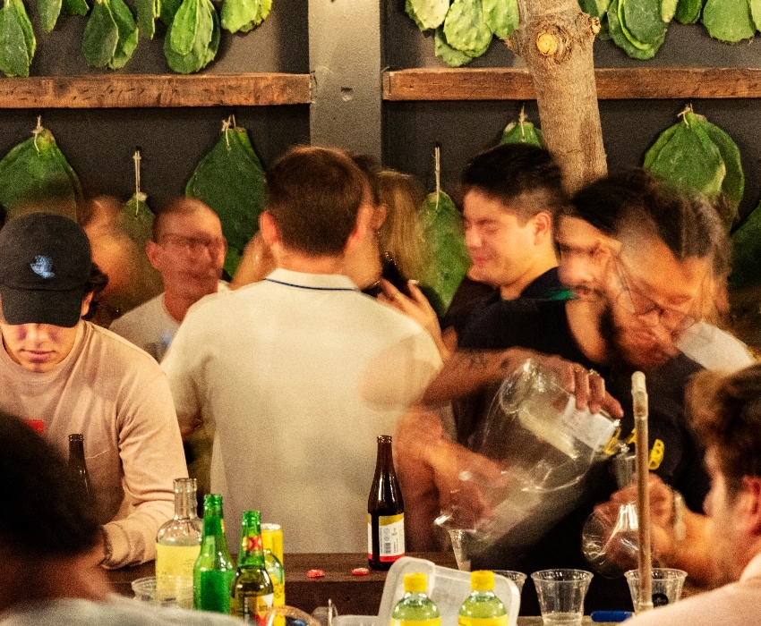People talking at the bar