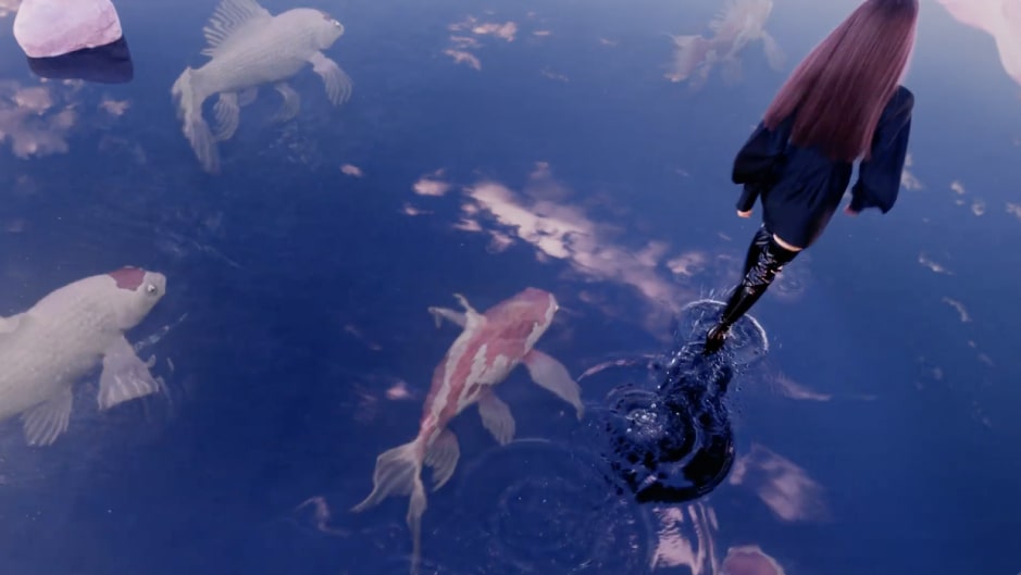 Woman walking on water for a HYPERBOWL virtual production commercial