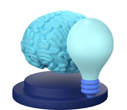 3D image of brain and a bulb