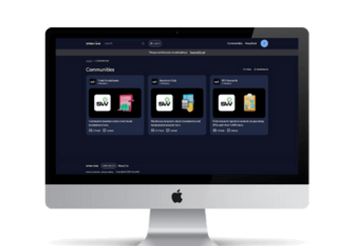 An iMac mockup of Communities