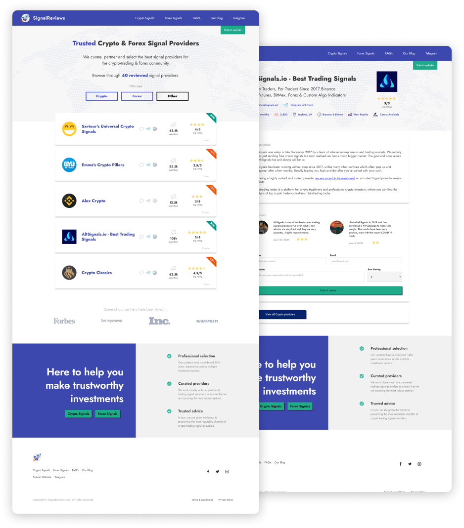 A review platform of curated forex and crypto providers — preview