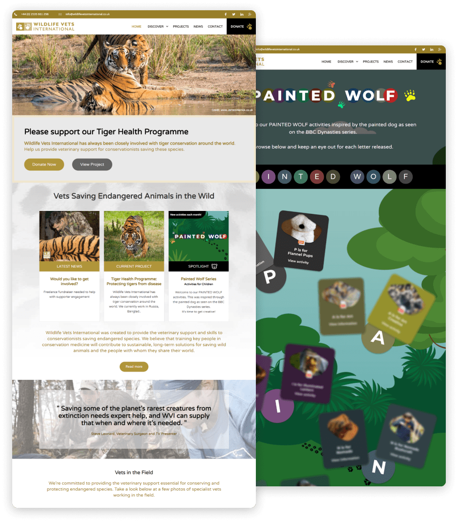 A Wildlife Vets charity providing critical veterinary support — full site preview
