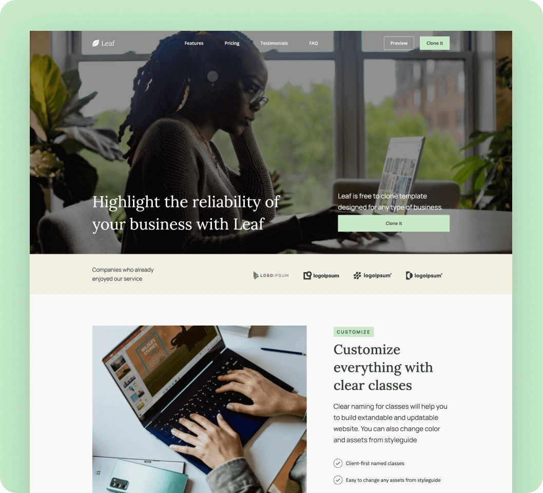 Leaf Webflow template
