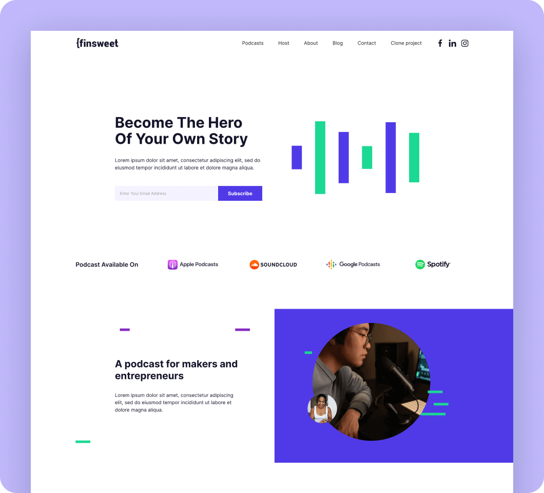 Podcast template for Webflow