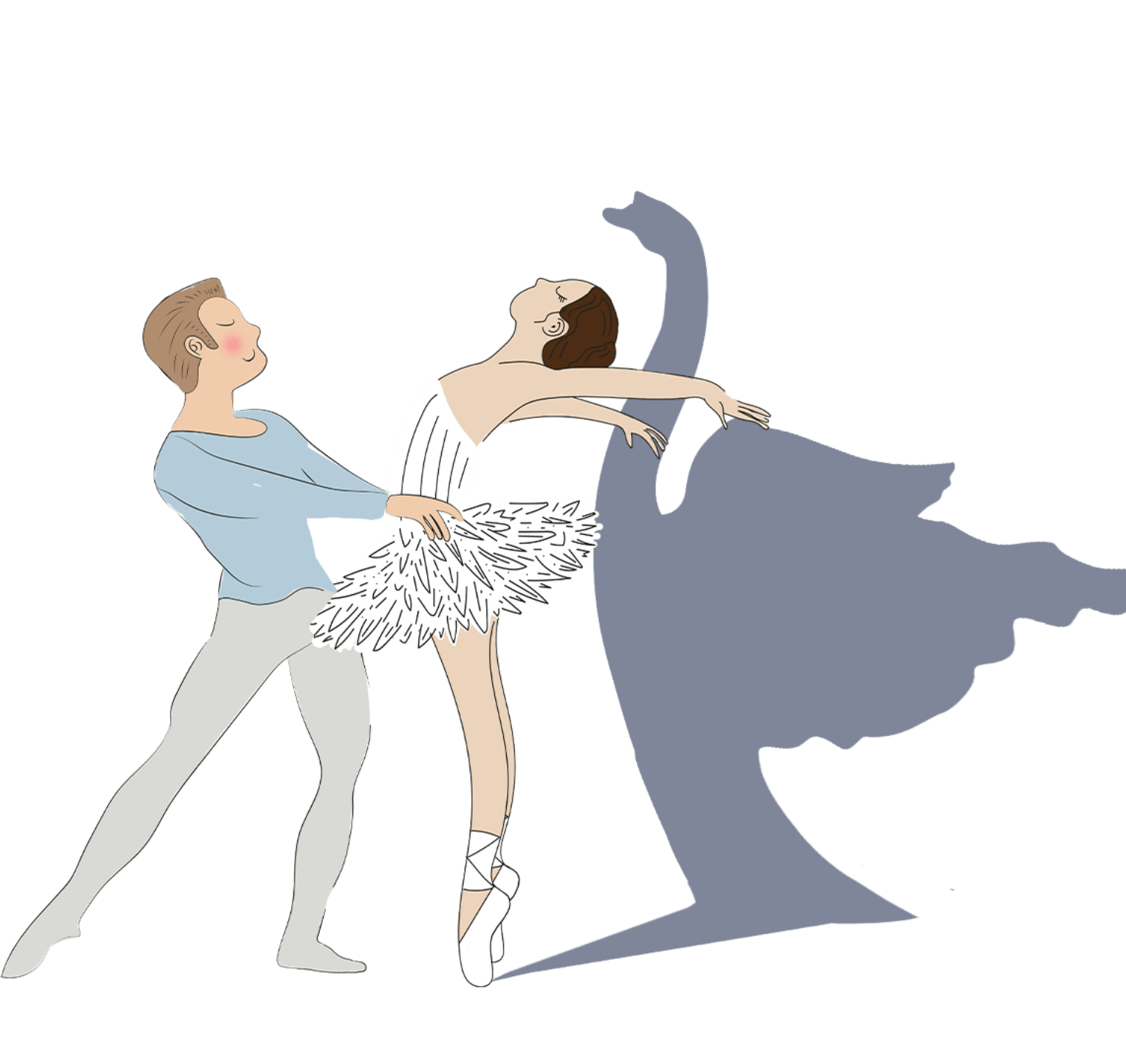 Illustration du prince Siegfried et de la princesse Odette dansant ensemble.