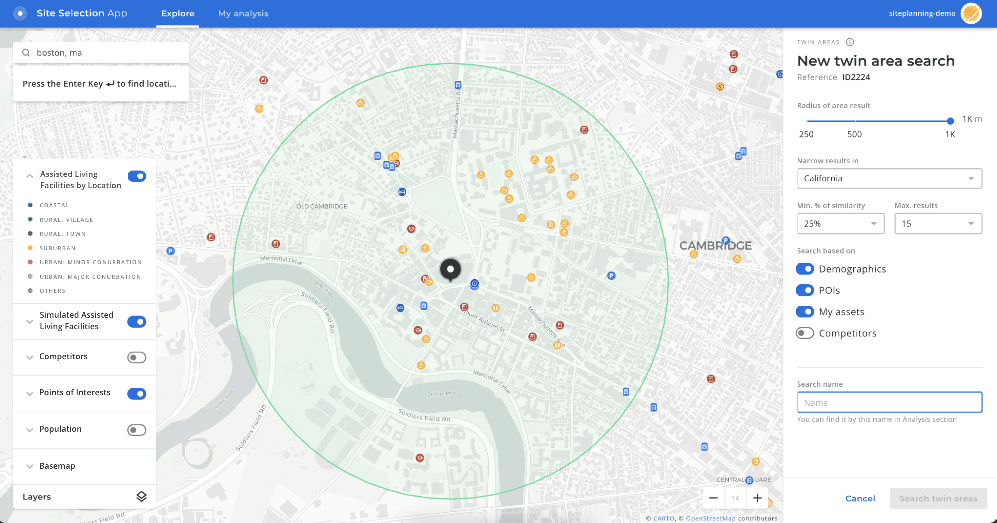 Screenshot of Twin Area Analysis