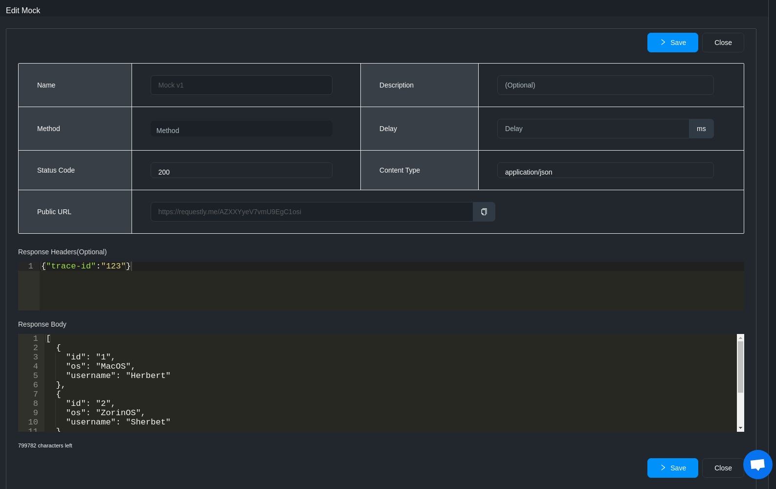 Mock API dashboard