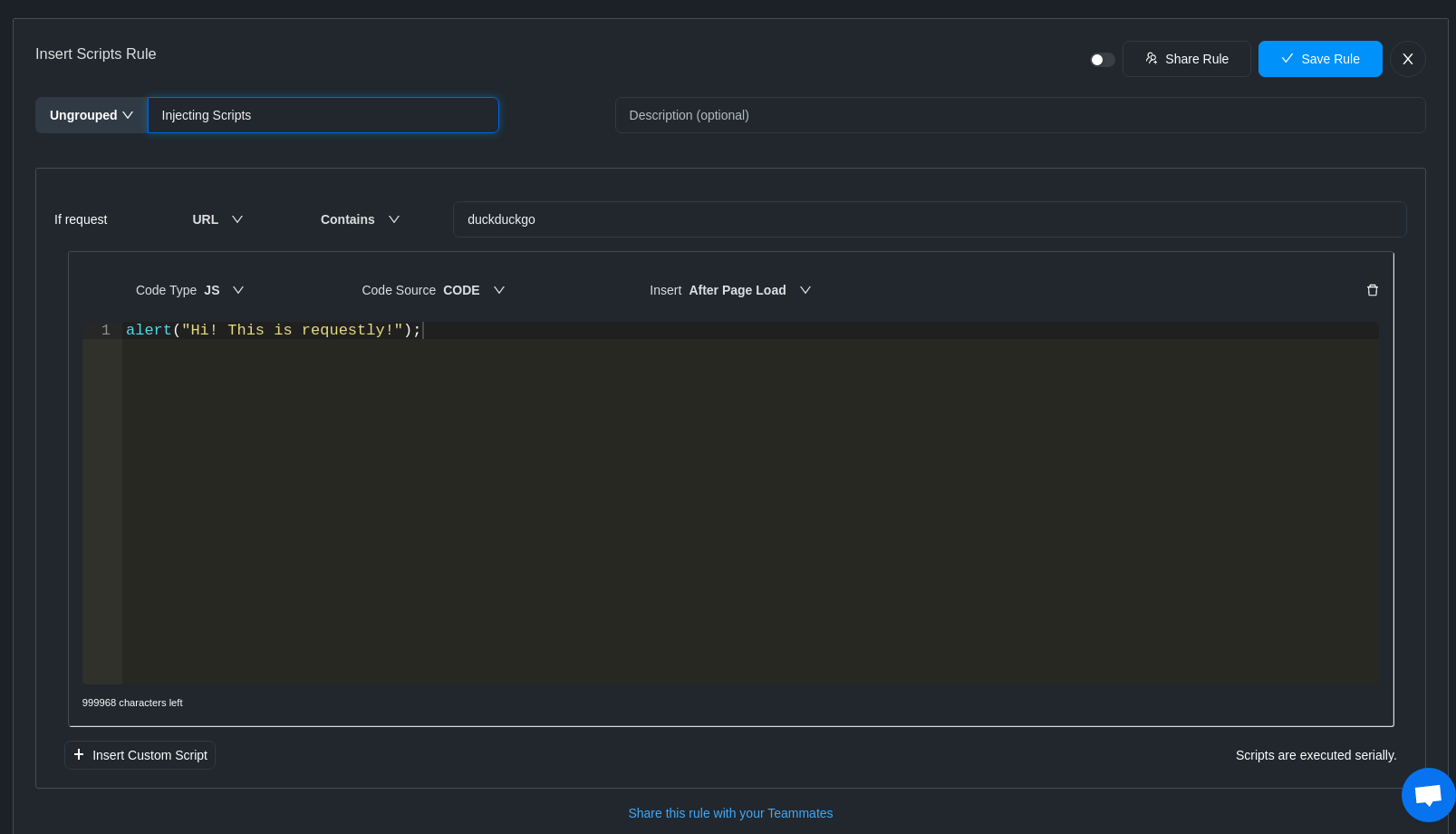 Insert custom script dashboard