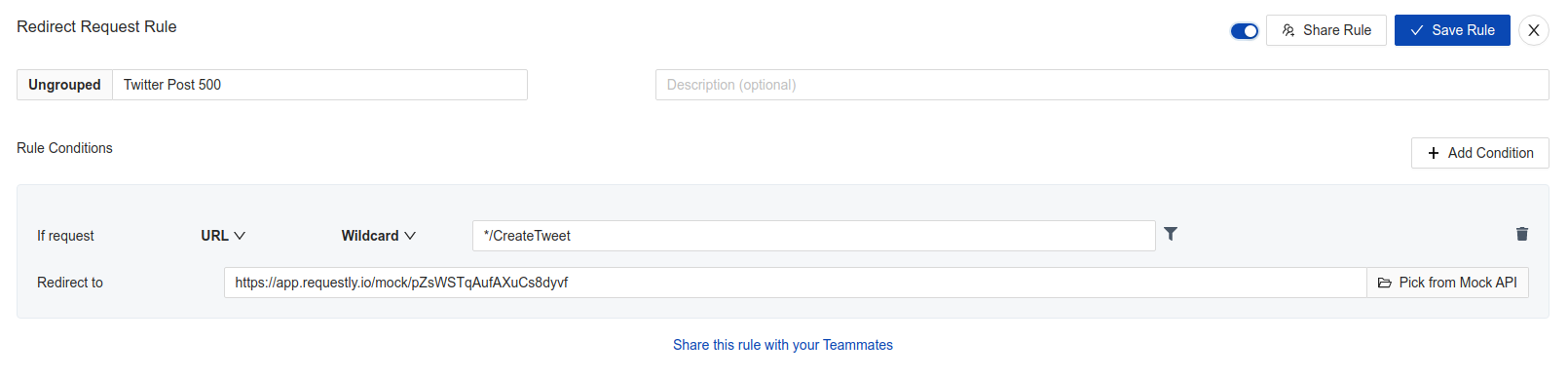 Redirect Rule redirecting to mock API