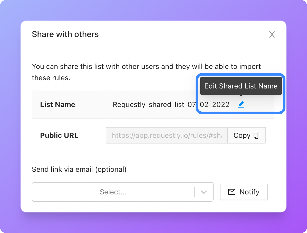 SharedList success dialog