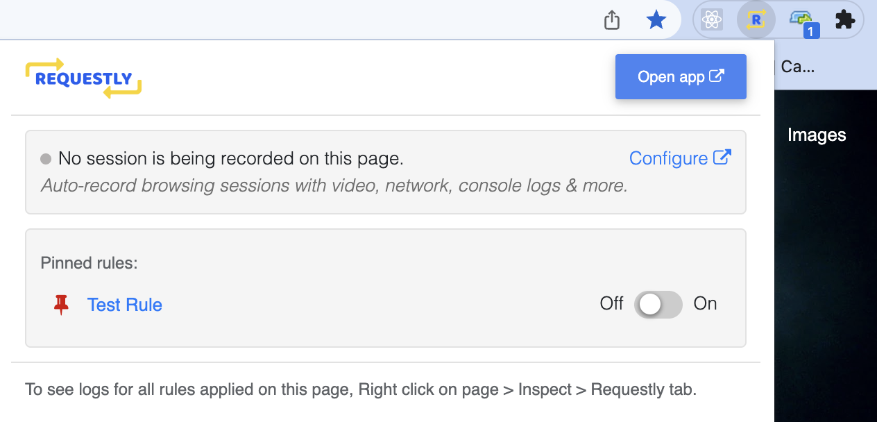 Access pinned rules from extension popup