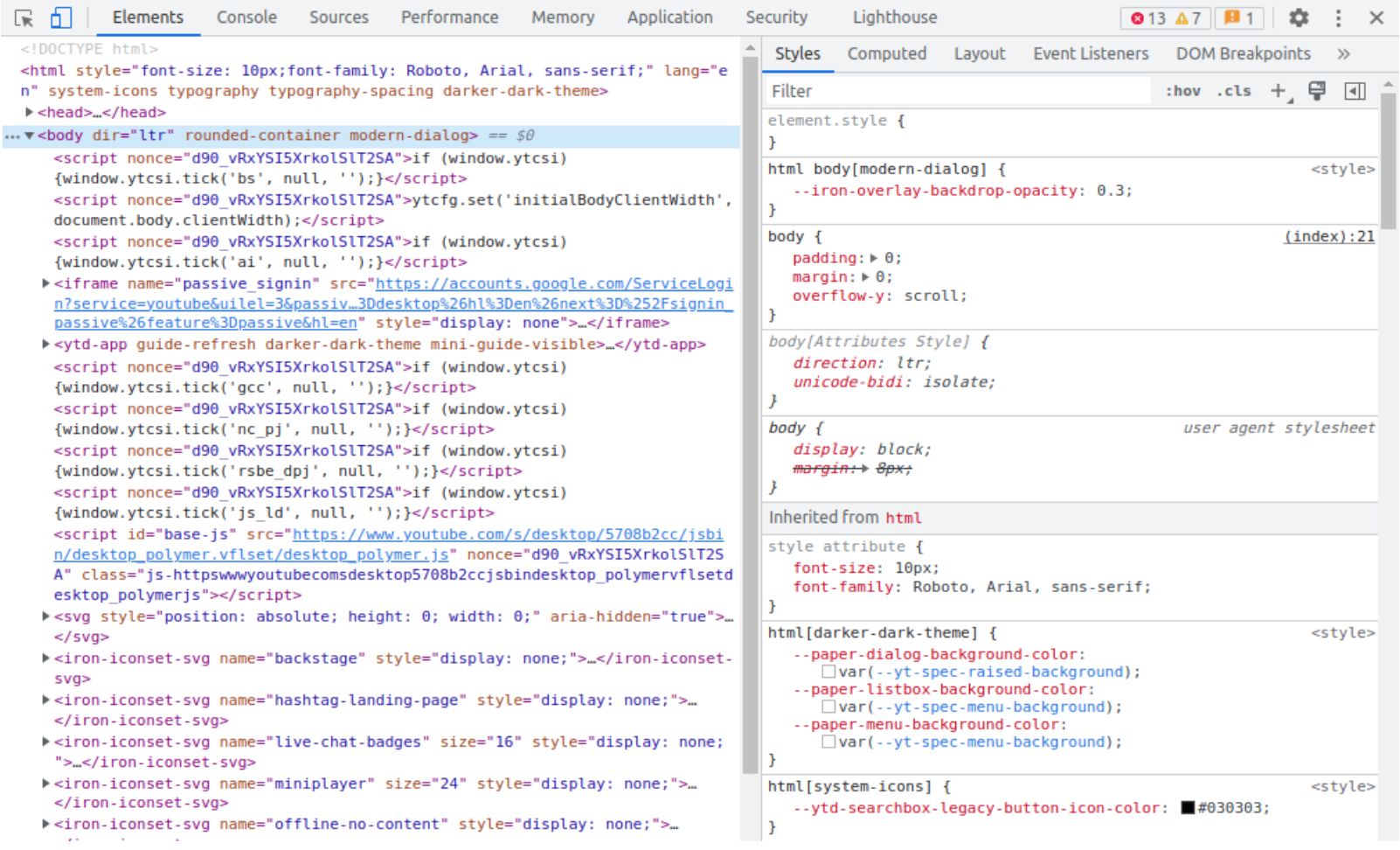 Elements in Chrome Devtools
