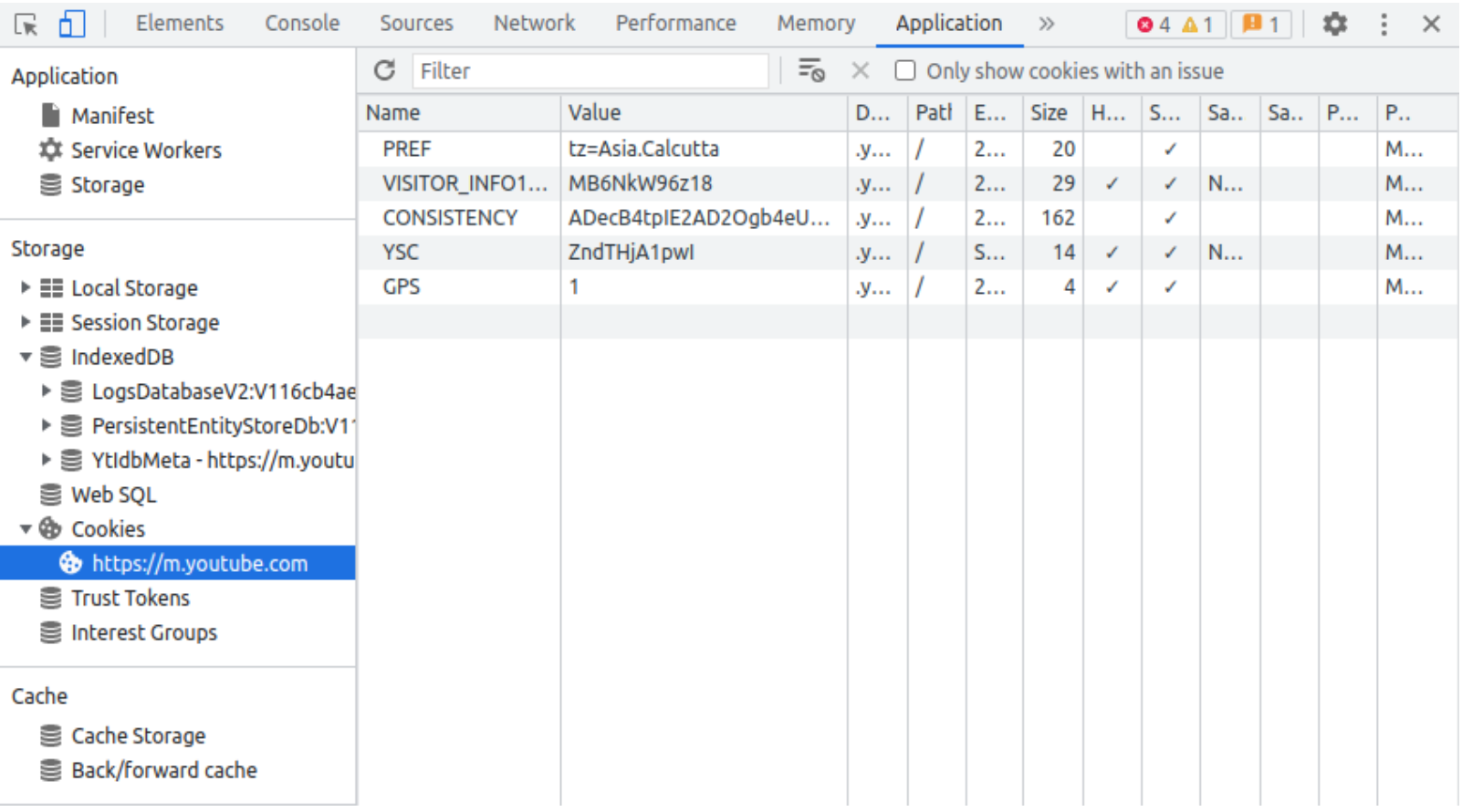 Application Tab in Chrome Devtools