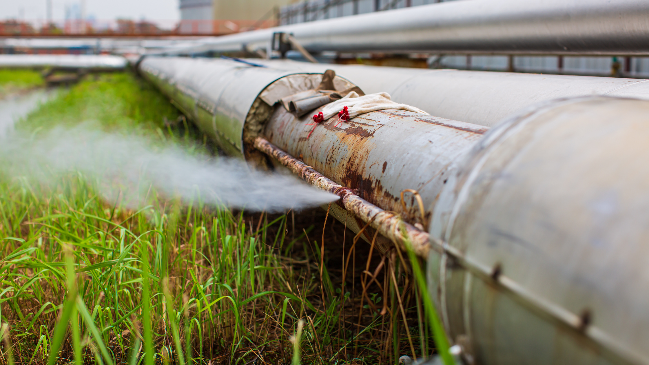 Example of leak in the gas pipeline is affecting the surrounding environment