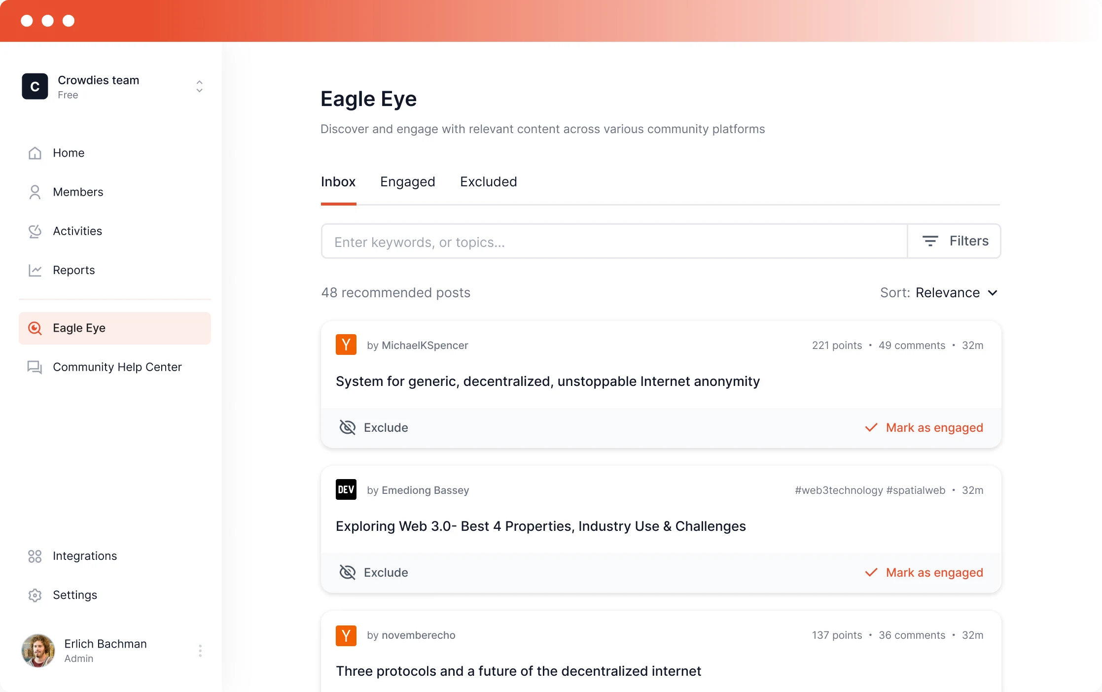With crowd.dev Eagle Eye you can locate & engage with the right content