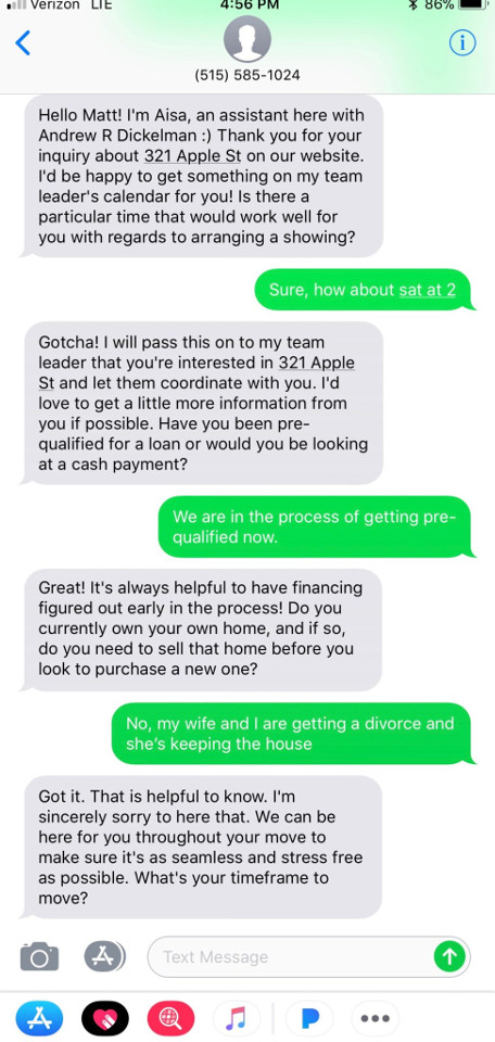 “The bot will respond with condolences if a person mentions in a chat or message that a divorce, death or disease is the reason for moving. It’s a nice touch.”