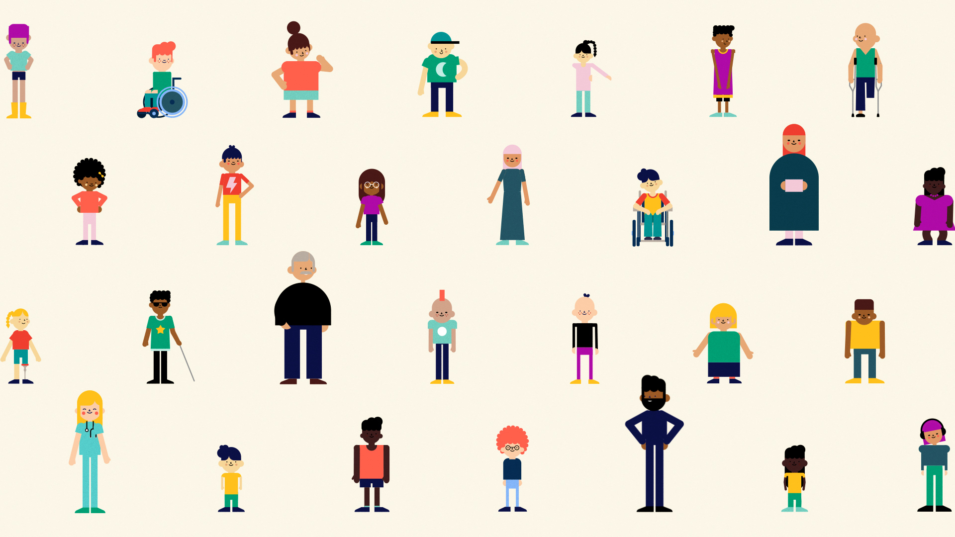 Détail provenant de la vidéo explicative promouvant le respect des droits des enfants – Série de personnages issus de la diversité