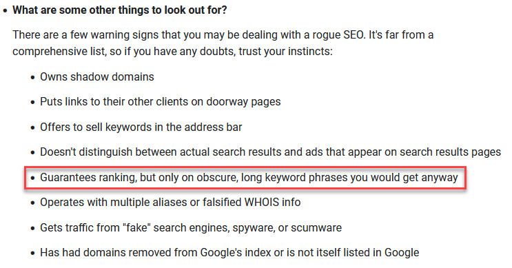 Google against guaranteed SEO