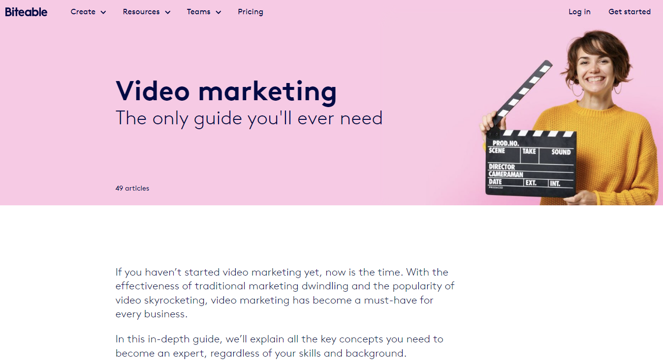 Screenshot of the biteable video marketing hub