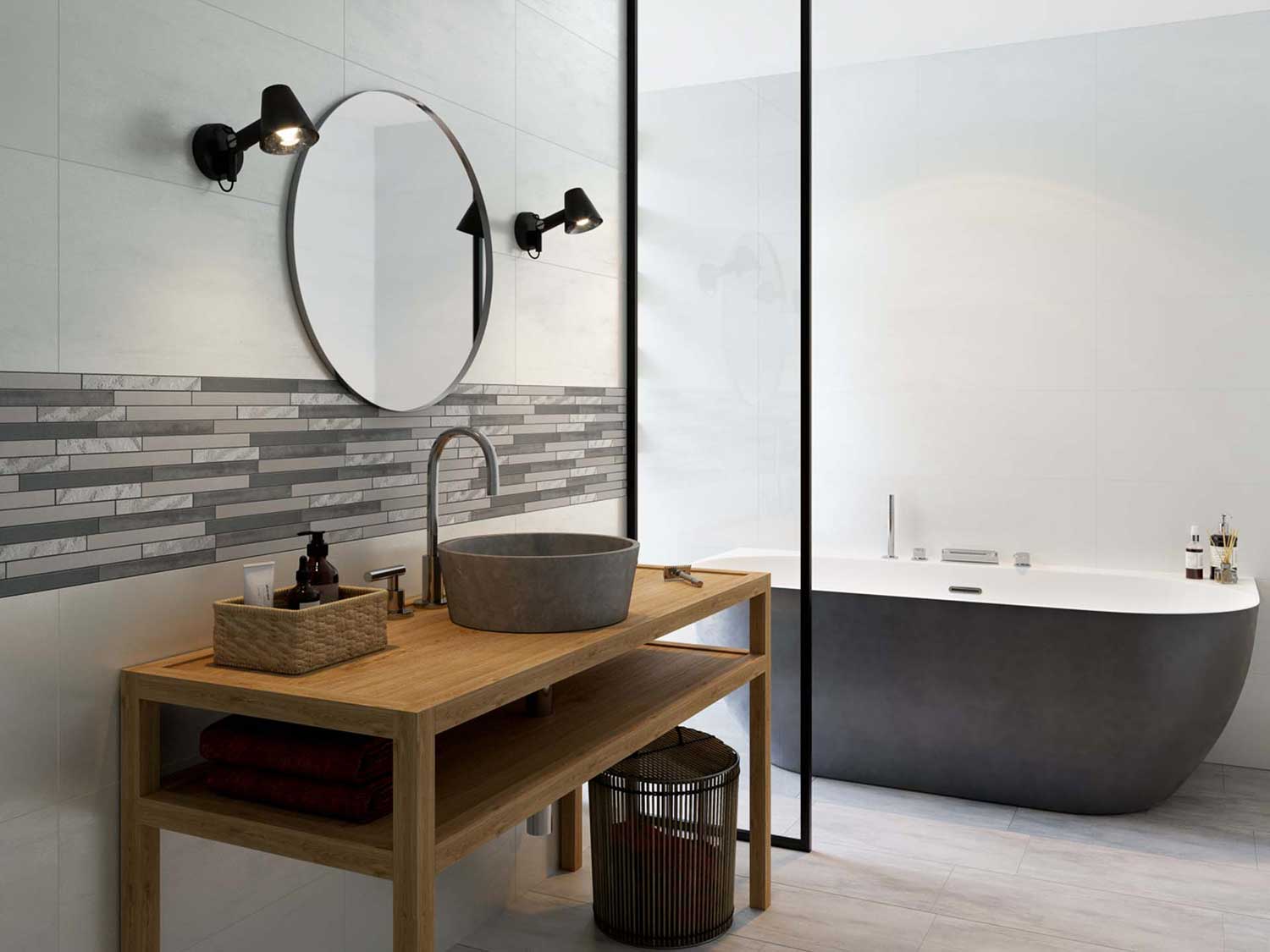 Minimalistisches Badezimmer mit Mosaikmuster von Kerateam