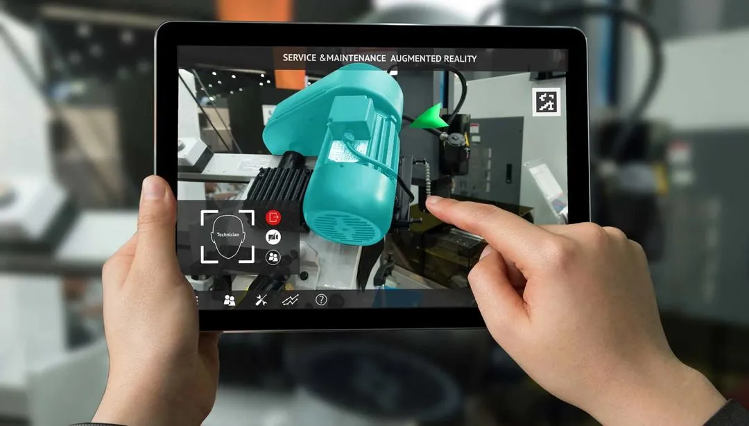 Augmented Reality 3D model of a pump on a tablet
