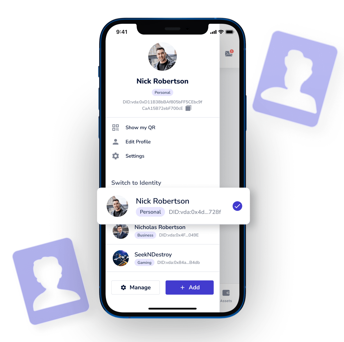Screenshot of the Verida Vault app profile management