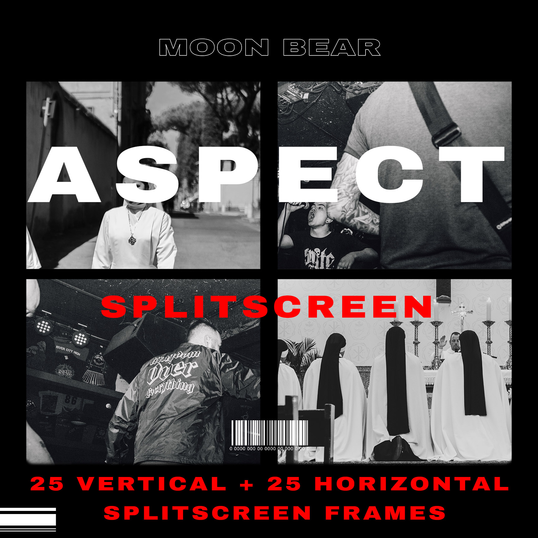 Frame overlays for video, film, and photography. Can be used for video and photo editing. Inspired by vintage film cameras, and traditional film mattes.
In this collection, you get access to 50 split screen film frame overlays: 25 Horizontal + 25 Vertical
Includes High Res PNG of Mattes to use for photos & videos!
Works in all editng platforms!