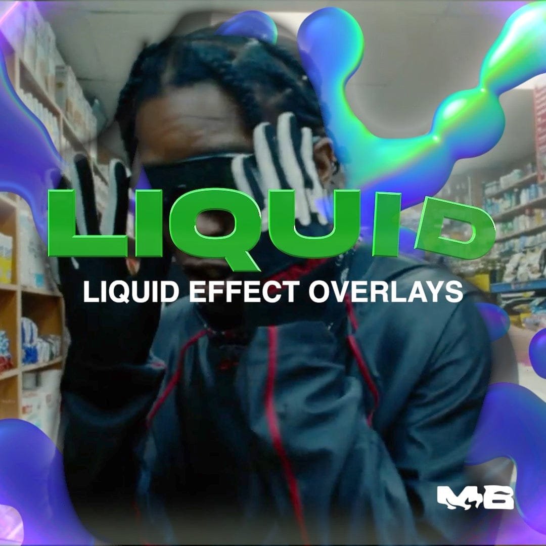 Drag and drop liquid overlays & transition effects for music videos.
No After Effects needed, just use any program you want and drag them over your footage and start editing. Play with Blending modes for even more fun!